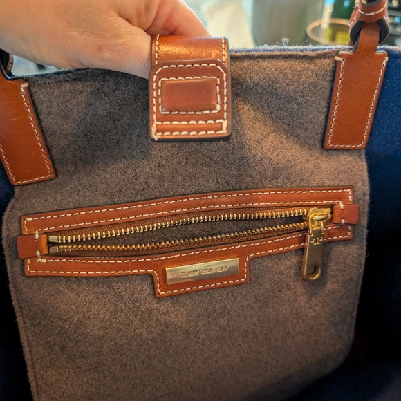 Tory Burch Gray Wool/Felt And Tan Leather Ella Tote Bag - Picture 5 of 8